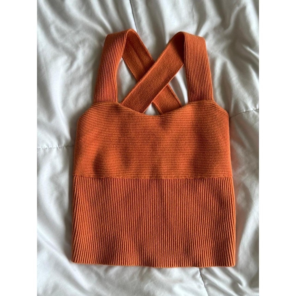 Abercrombie & Fitch Rib Knit Cross Back Crop Tank Top Orange XS